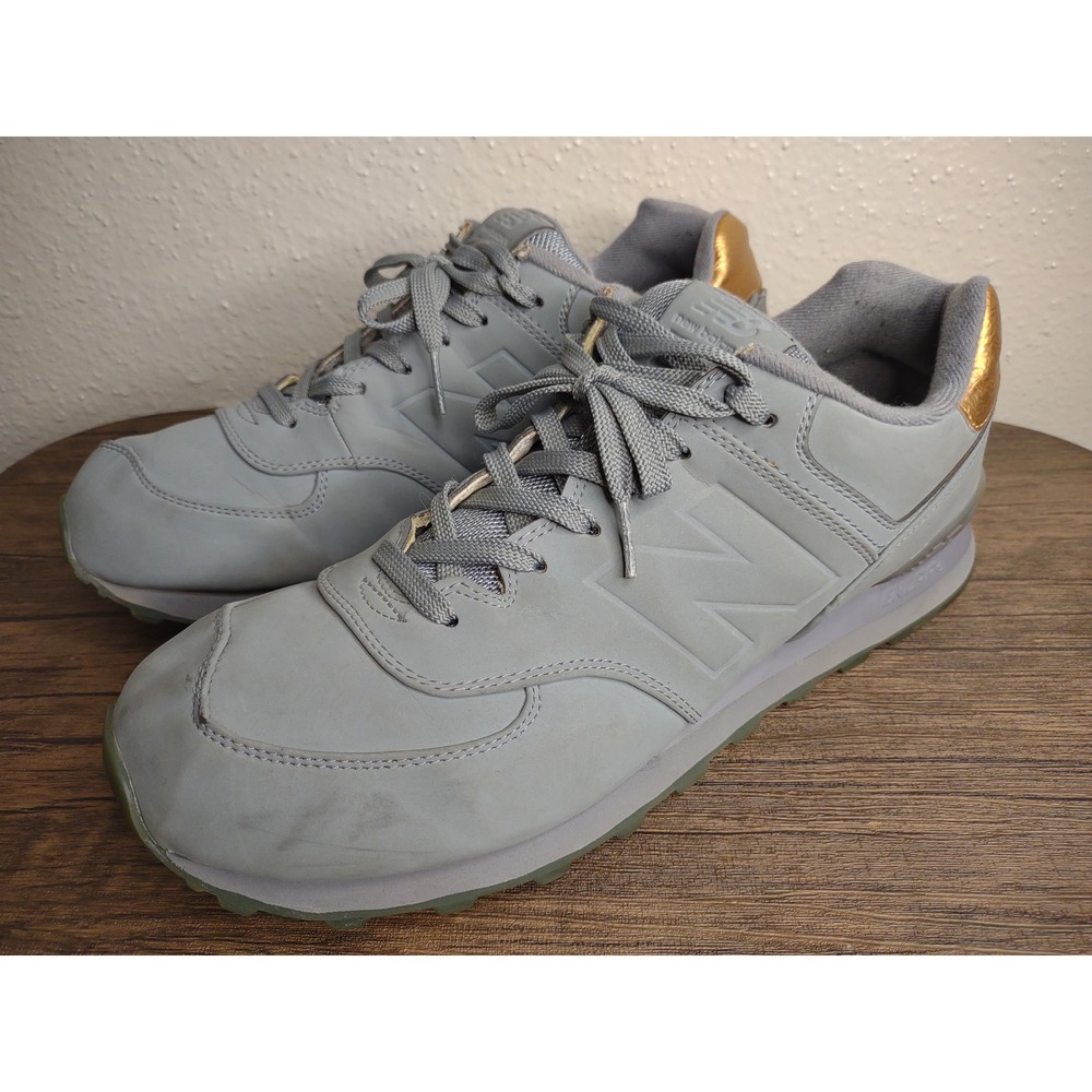 New Balance WL574MTA Molten Metal Sneakers Grey/Gold Men Size 12 Athletic Shoe